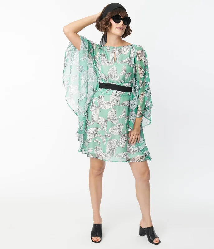 Smak Parlour Green Moth Print Social Climber Caftan