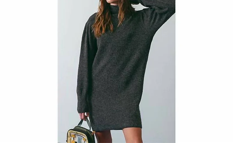 Mock Neck Sweater Dress In Charcoal