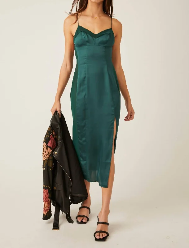 City Cool Midi Slip Dress In Evergreen