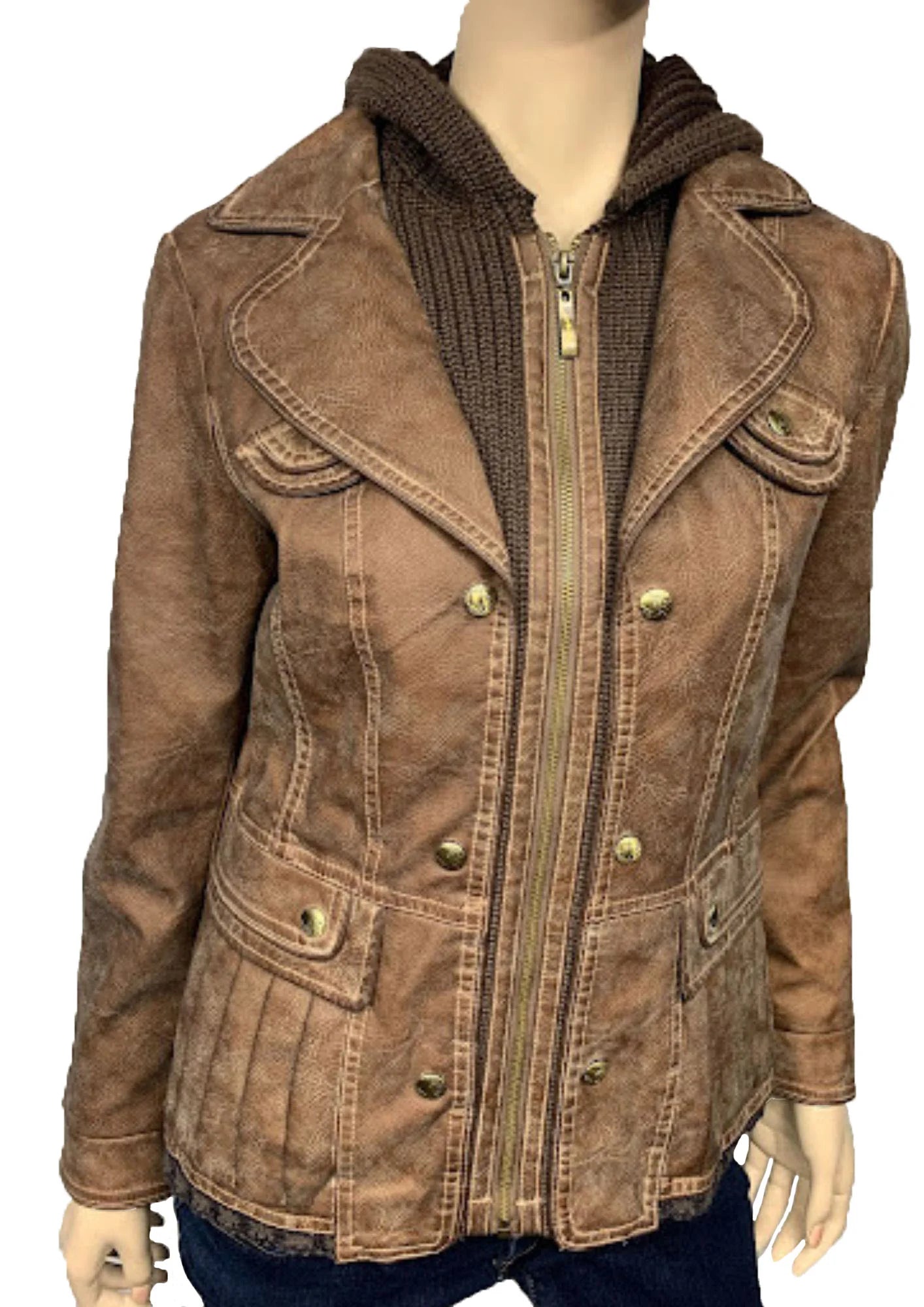 Women's Faux Leather Jacket - Wash Brown