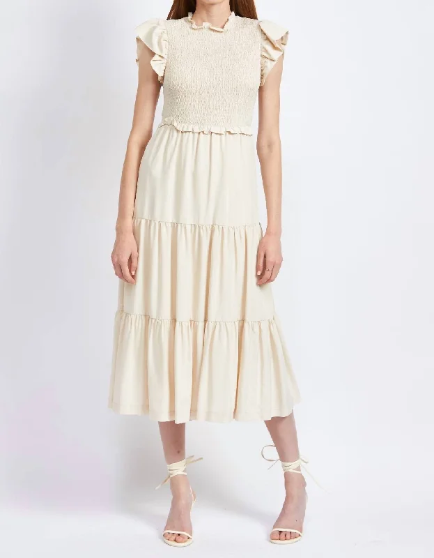 Denisse Smocked Midi Dress In Cream