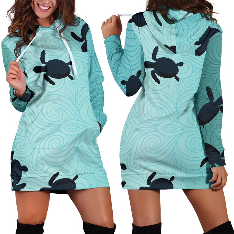 Sea Turtle With Blue Ocean Backgroud Women'S Hoodie Dress