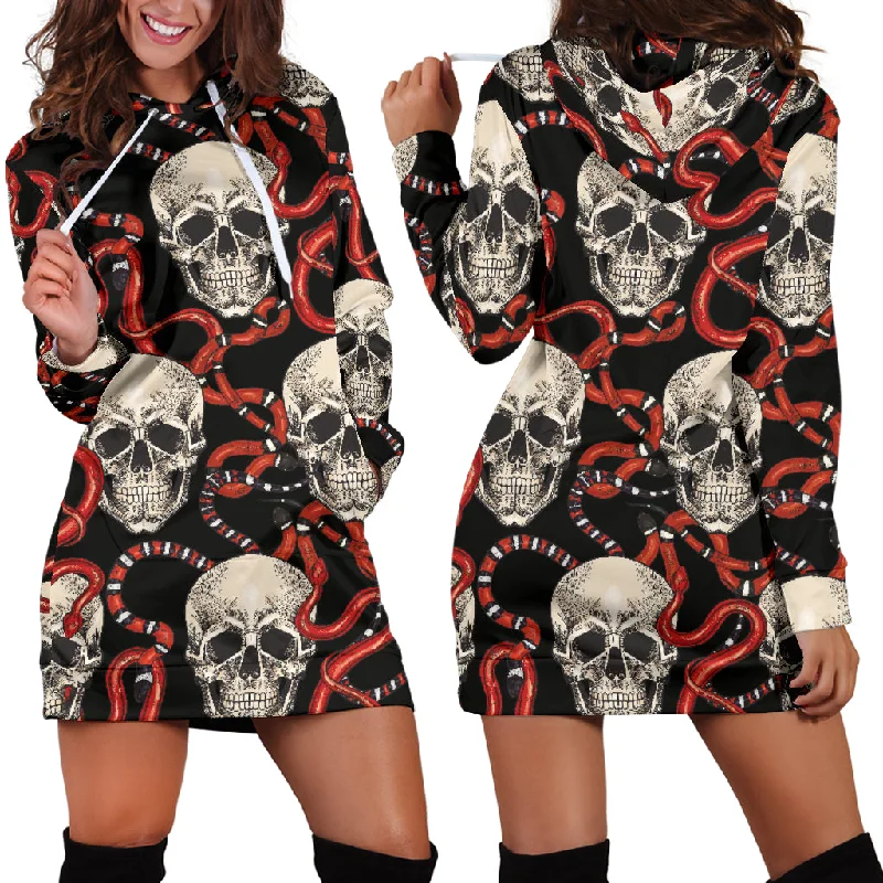 Red Snake Skull Pattern Women'S Hoodie Dress