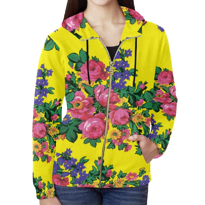 Kokum's Revenge-Yellow Full Zip Hoodie for Women