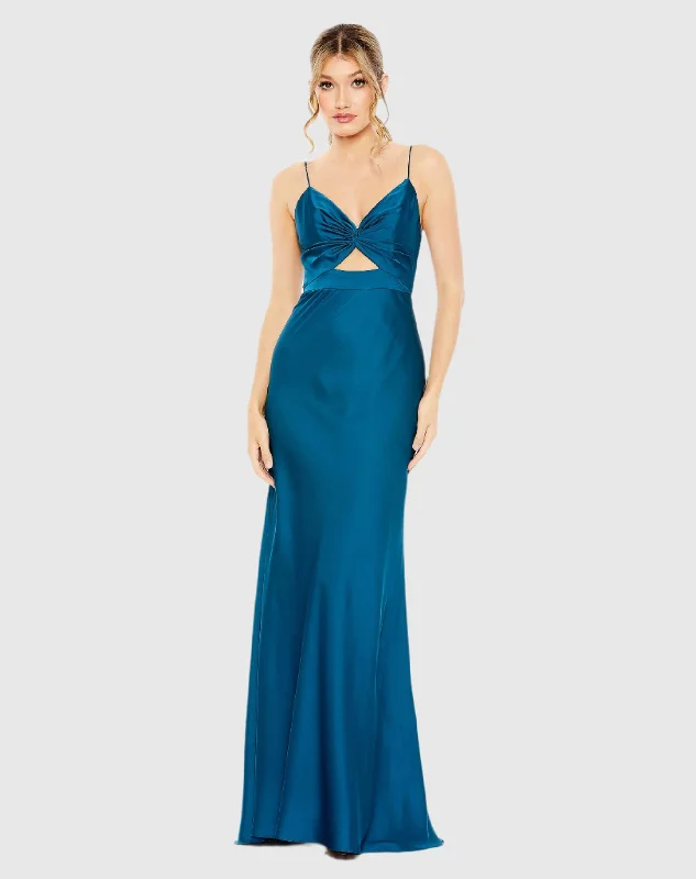 Blue Tie Front with Keyhole Detail Gown