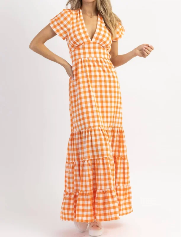 Santa Maria Gingham Dress In Orange