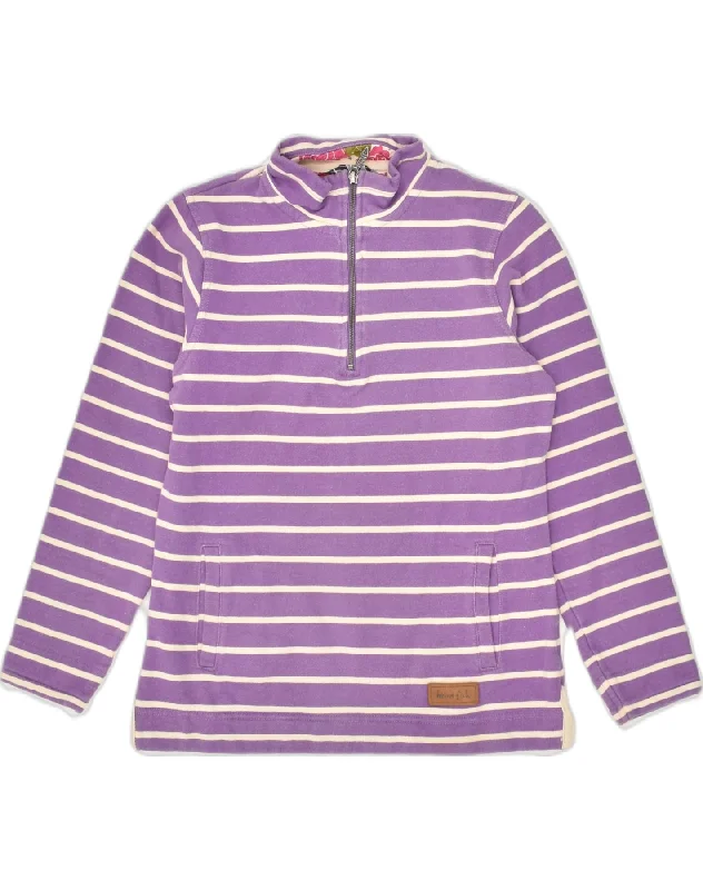 WEIRD FISH Womens Zip Neck Sweatshirt Jumper UK 10 Small Purple Striped