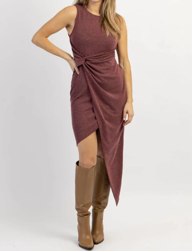 Estella Twist Midi Dress In Burgundy