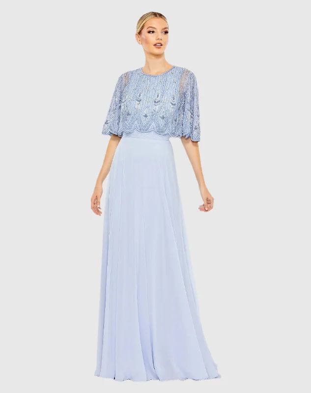 Light Blue Beaded Overlay A-Line Gown