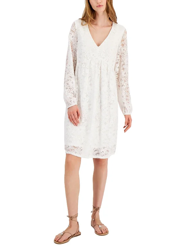 Womens Lace V Neck Shift Dress