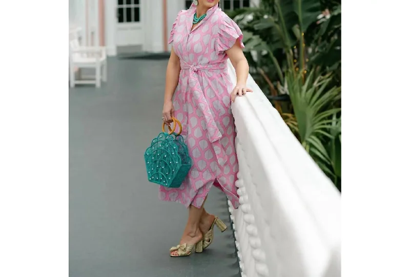 Gigi Midi Dress In Bubblegum Pink Banana Leaf