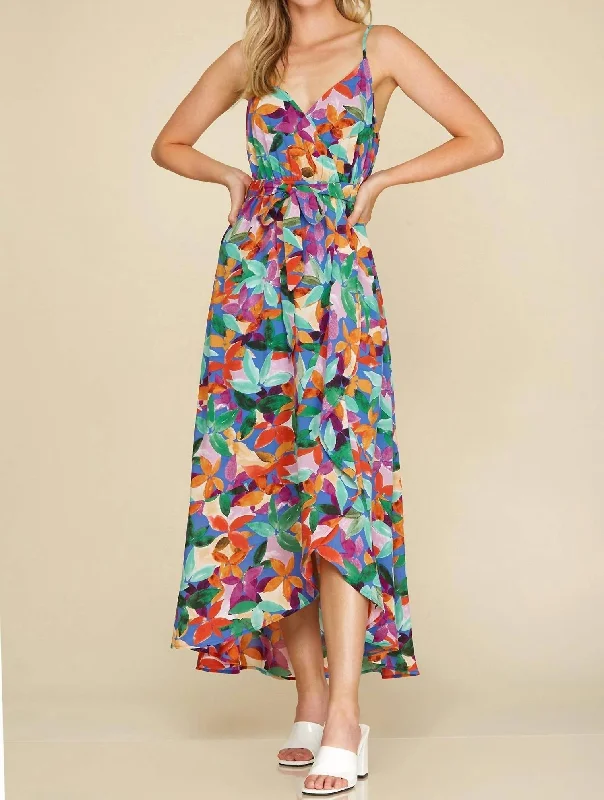 Ruffle Wrap Hem Cami Maxi Dress In Multi