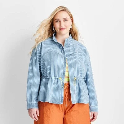 Women's Peplum Denim Jacket - Future Collective with Gabriella Karefa-Johnson Medium Wash Striped XL