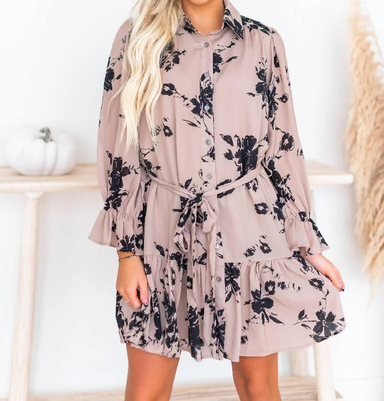 Fix You Too Floral Dress In Taupe