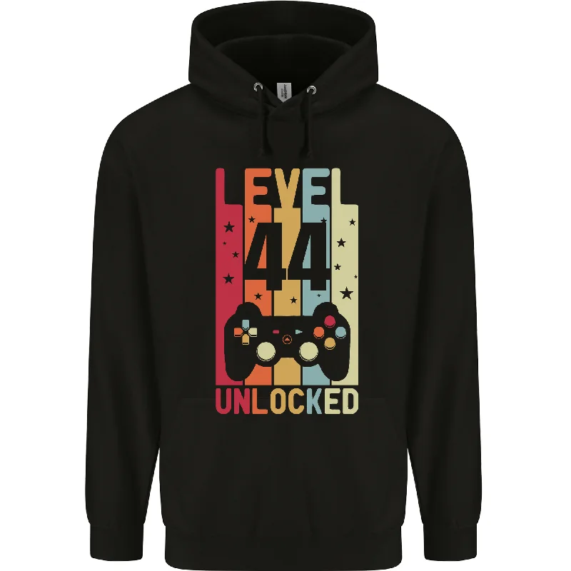 44th Birthday 44 Year Old Level Up Gaming Mens 80% Cotton Hoodie