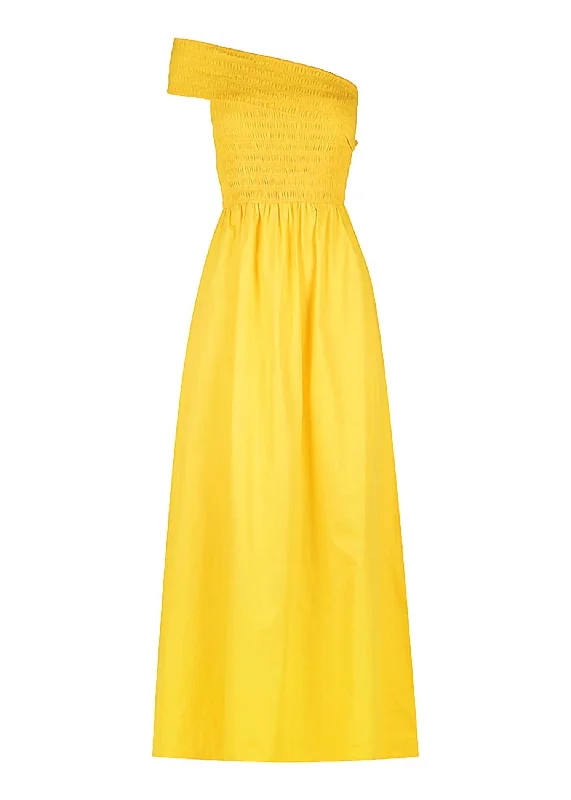 One Shoulder Shirred Maxi Dress In Spanish Sun