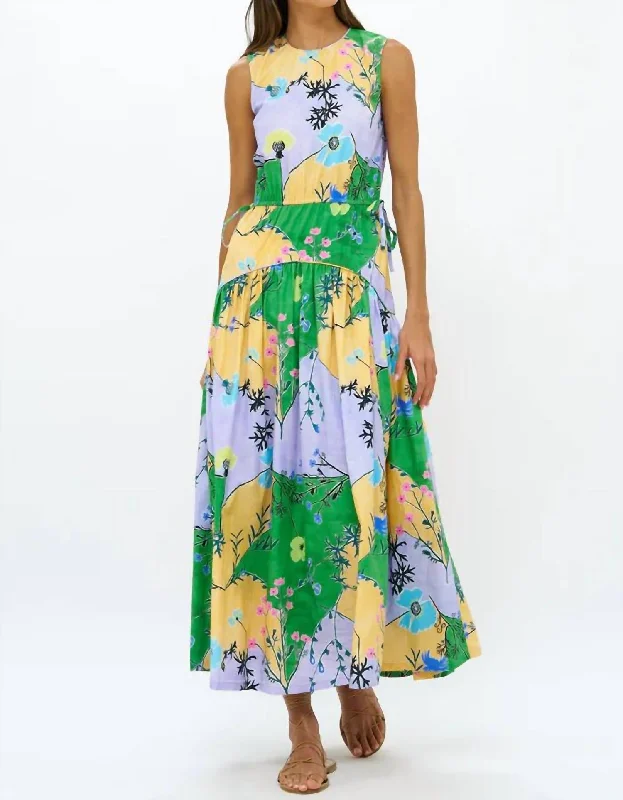 Sleeveless Piped Maxi Dress In Stockholm Green