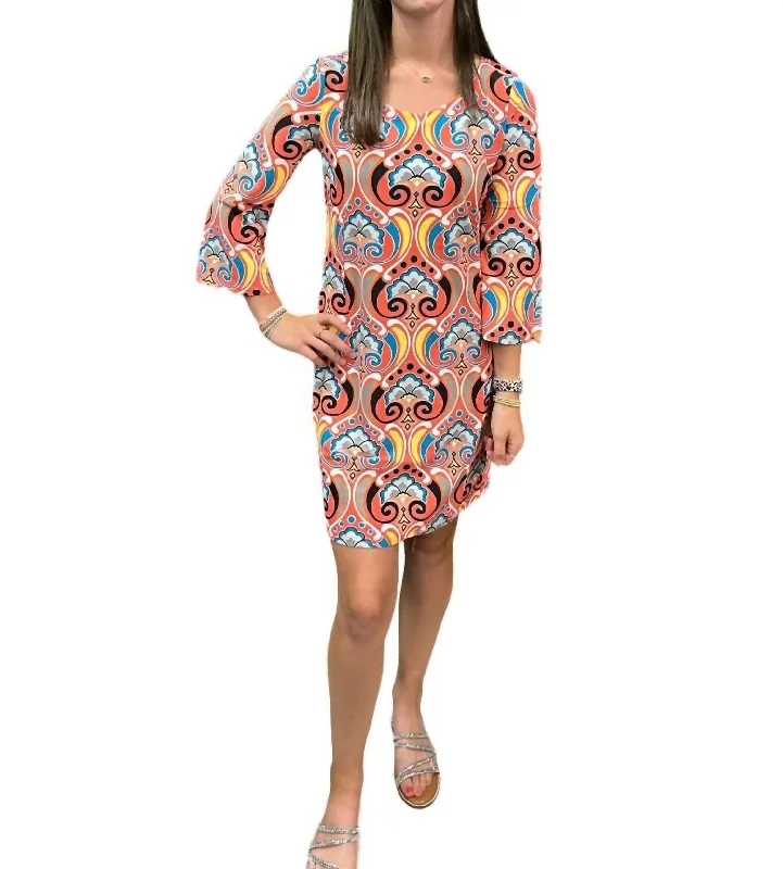 Daisy Quarter Sleeve Dress In Multi