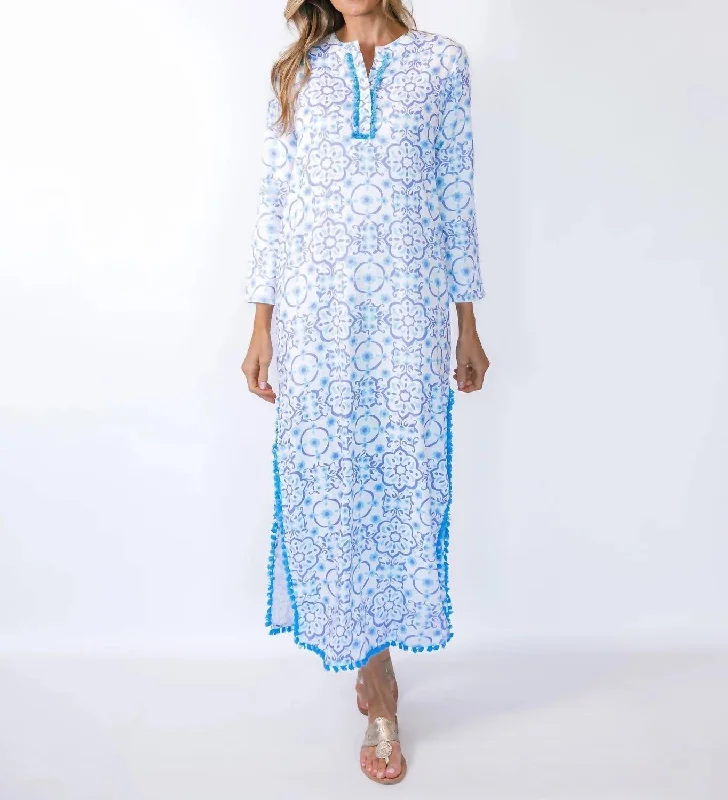 Tassel Front Caftan In Medallion Print