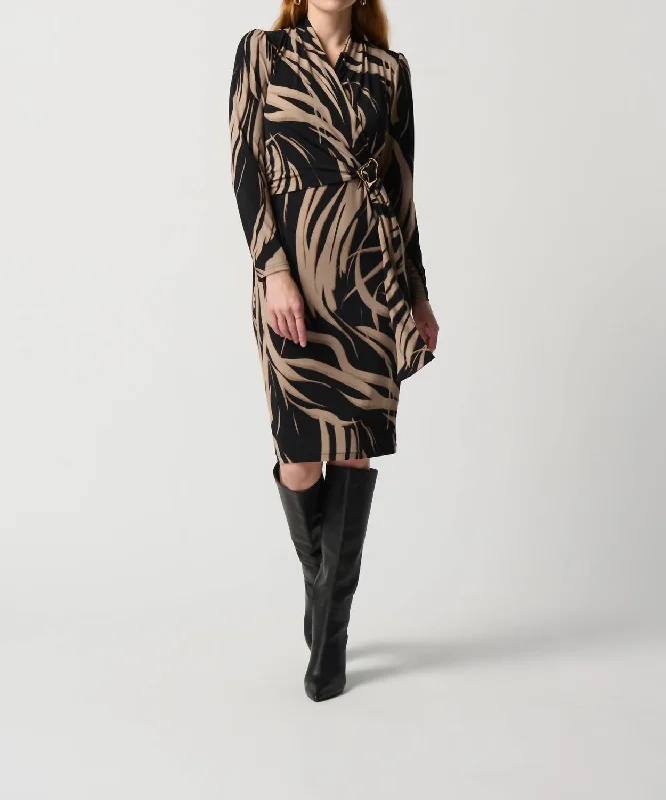 Abstract Print Sheath Dress In Black / Latte