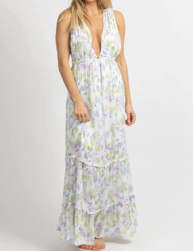 Floral Tassel Tie Maxi Dress In Lavender