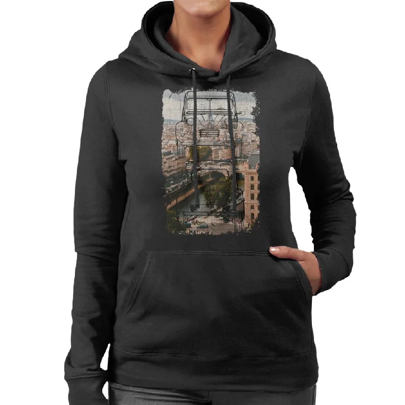 Citroën 2CV Retro Drawing Over Paris Women's Hooded Sweatshirt