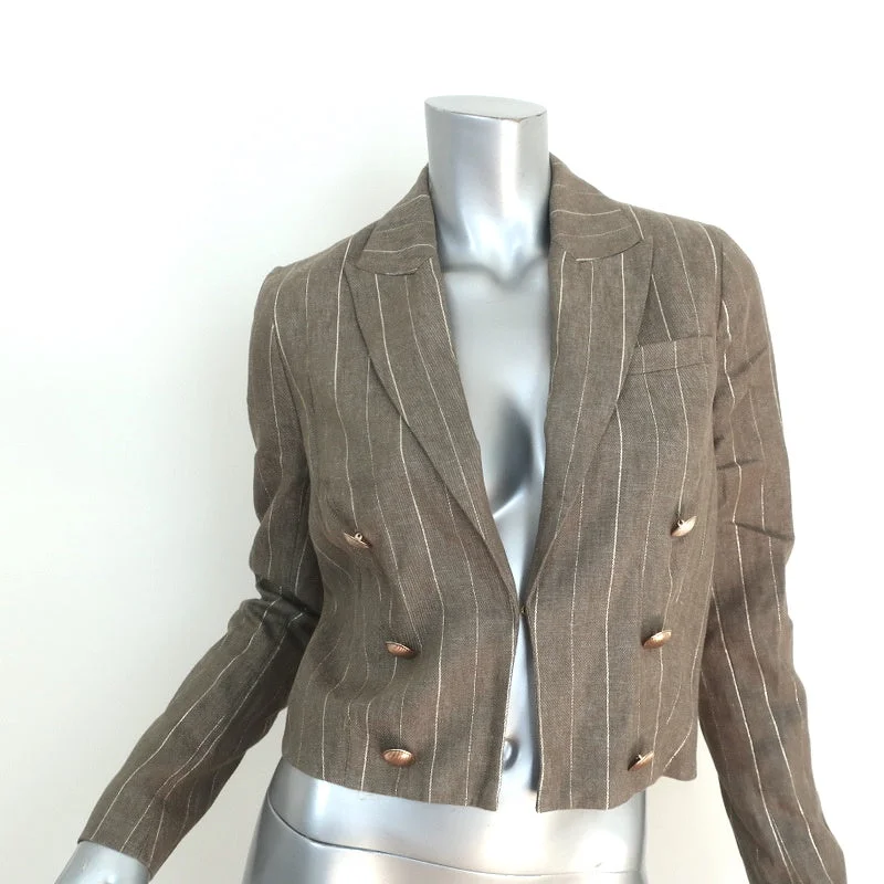 L'Agence Cropped Blazer Inez Olive/Gold Metallic-Striped Linen Blend Size 4 NEW