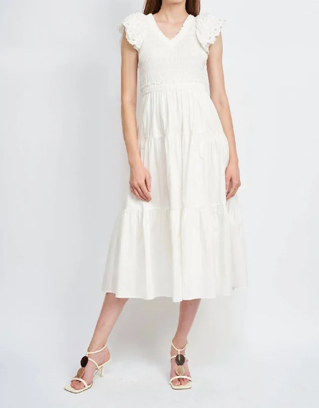 Alana Smocked Midi Dress In White