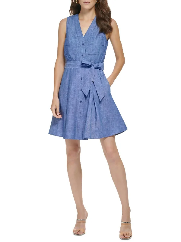 Womens Chambray Tie Front Sundress