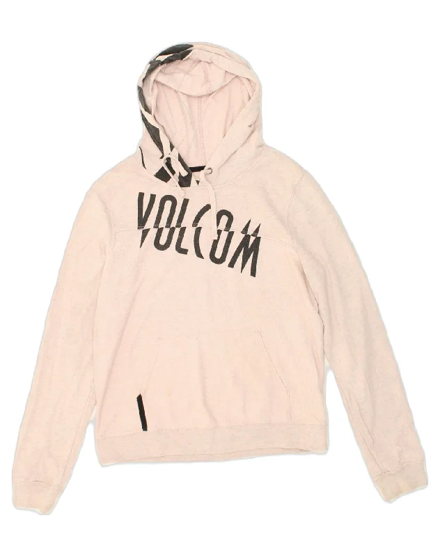 VOLCOM Womens Graphic Hoodie Jumper UK 14 Large Pink Cotton