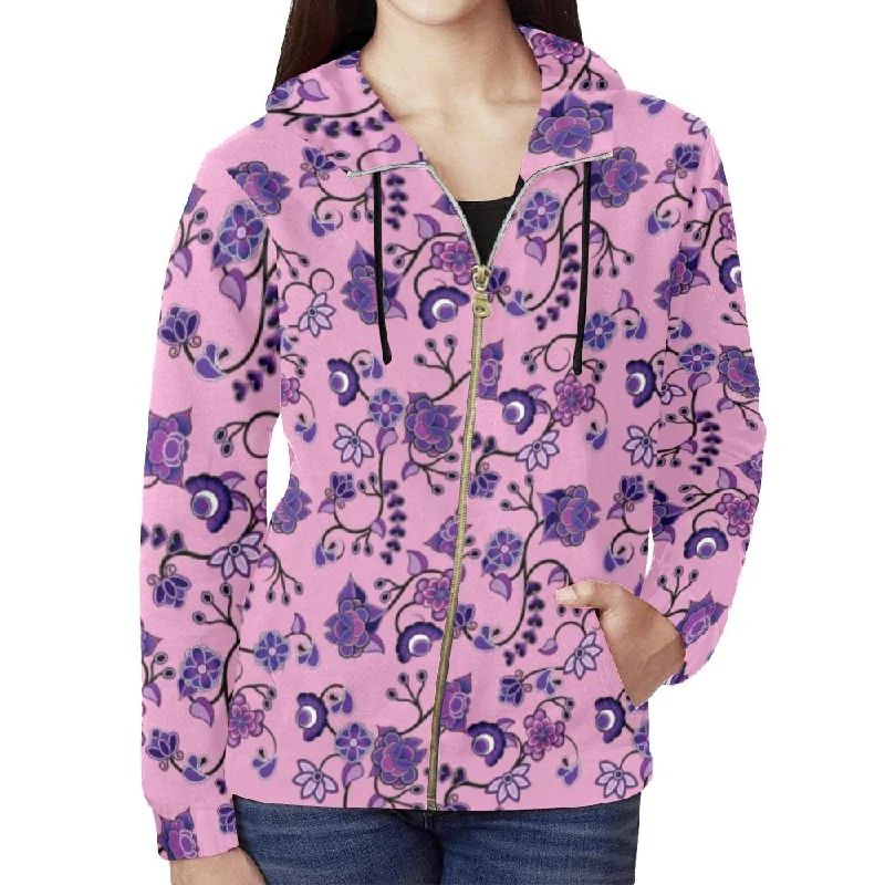 Purple Floral Amour Full Zip Hoodie for Women