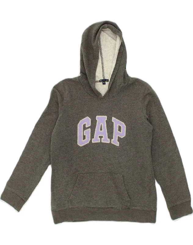 GAP Womens Graphic Hoodie Jumper UK 14 Medium Grey Cotton