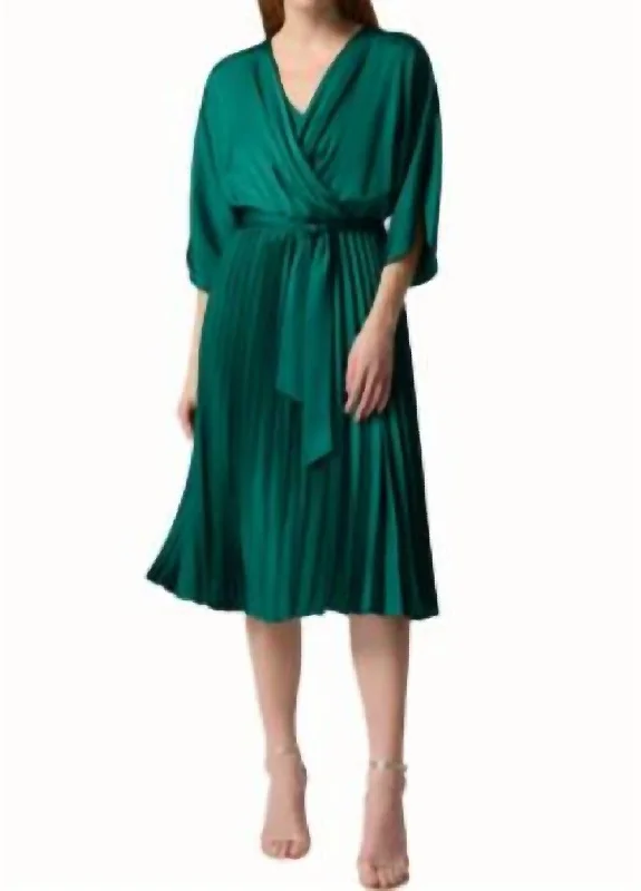 Ruffled Wrap Dress In True Emerald