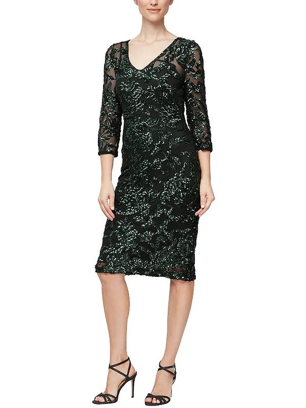 Womens Sequined V Neck Sheath Dress