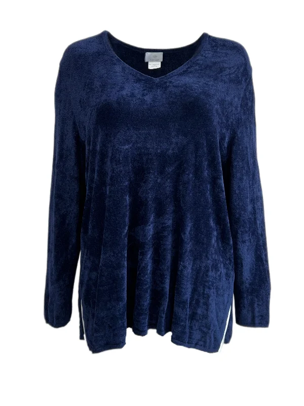 Marina Rinaldi Women's Navy Abilita Velour Pullover Sweater Size XL NWT