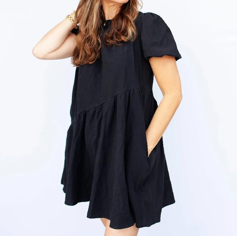 London Asymetrical Tiered Mini Dress In Black