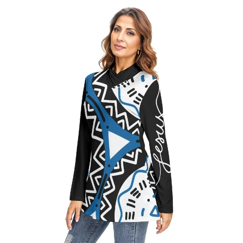 JESUS Sleeve Ethnic Pattern Long Sleeve Slim Casual Turtleneck Tunic