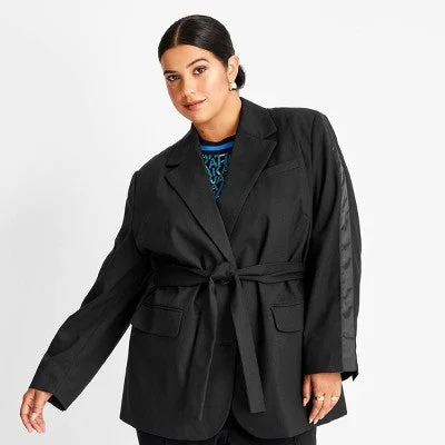 New - Women's Plus Size Tie-Front Blazer - Future Collective with Kahlana Barfield Brown Black 2X