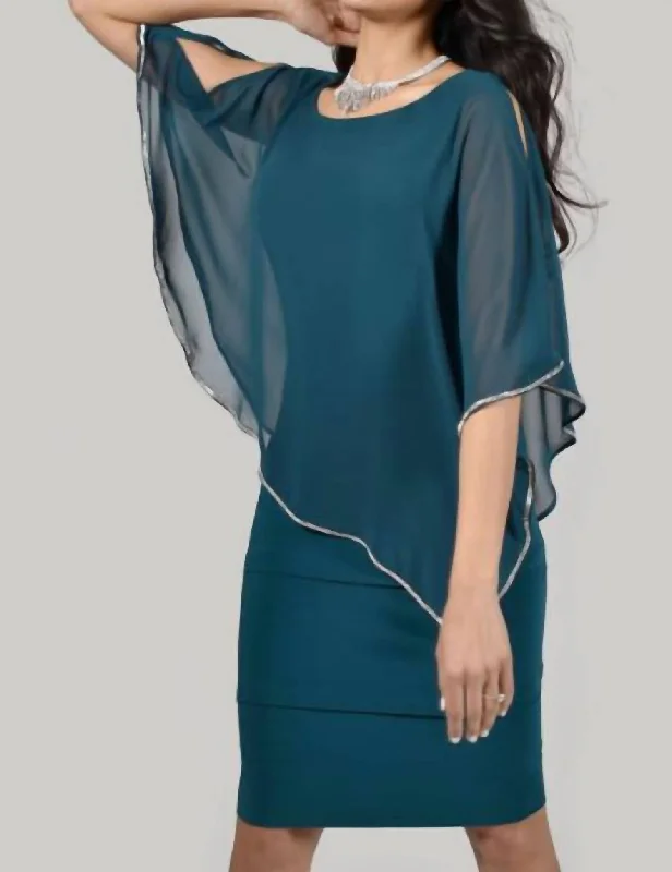 Layered Dress With Overlay In Evergreen