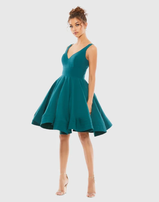 Blue V Neck Fit & Flare Mini Dress - FINAL SALE