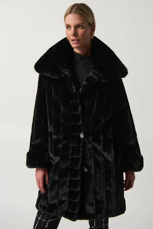 Joseph Ribkoff 233900 Reversible Faux Fur Black Coat