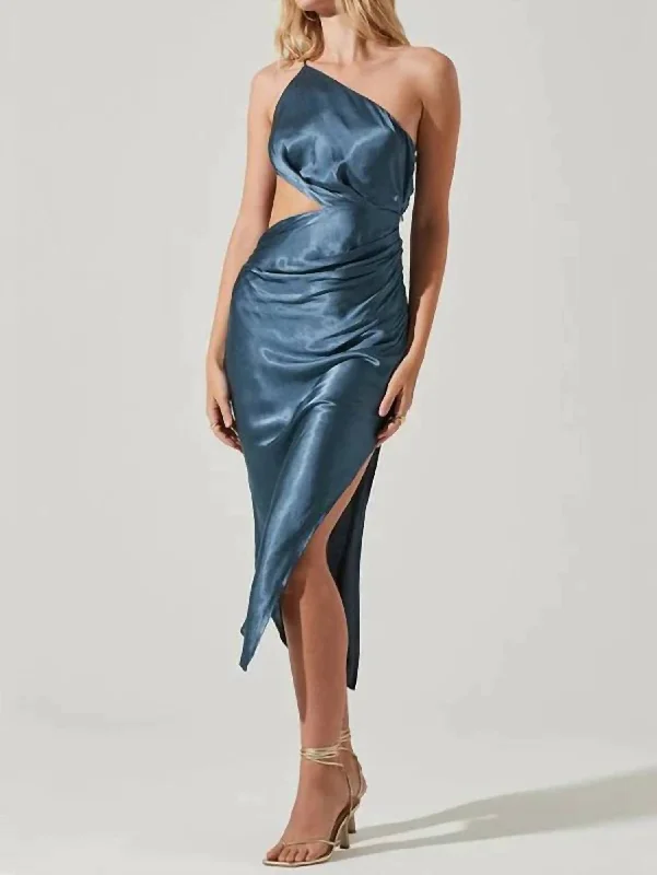 Asymmetrical Slip Dress In Blue