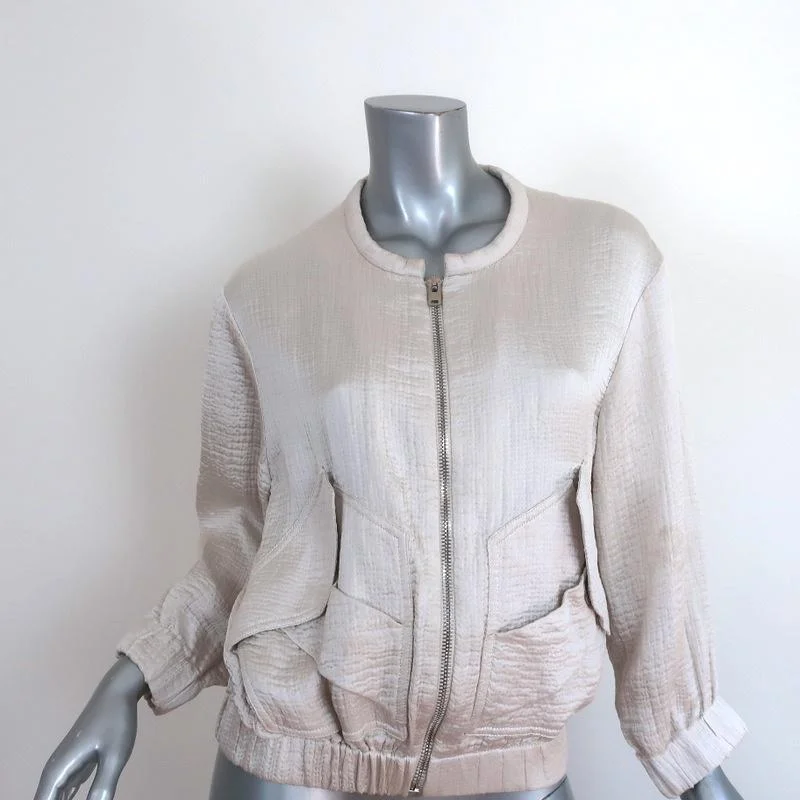 IRO Bomber Jacket Mila Ecru Hammered Satin Size 34