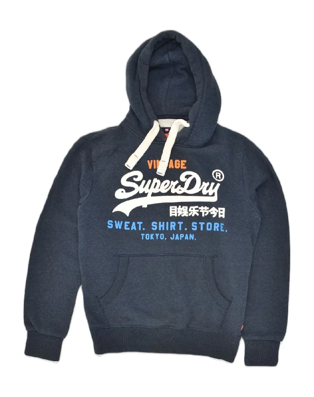 SUPERDRY Womens Graphic Hoodie Jumper UK 14 Medium Blue Cotton