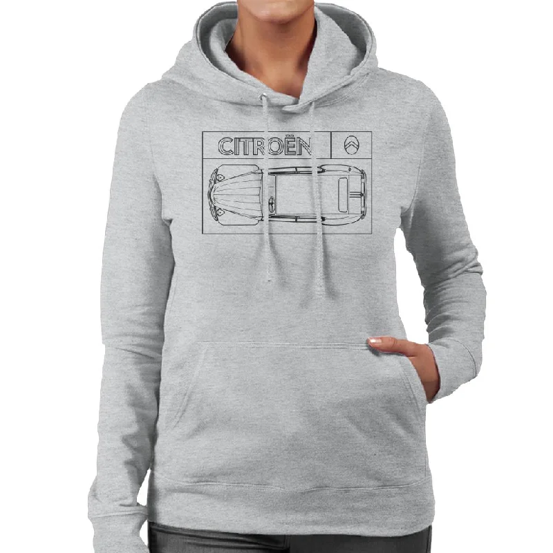 Citroën 2CV Black Diagram Top View Women's Hooded Sweatshirt