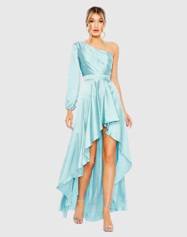 Light Blue High Low One Shoulder Flowy Gown