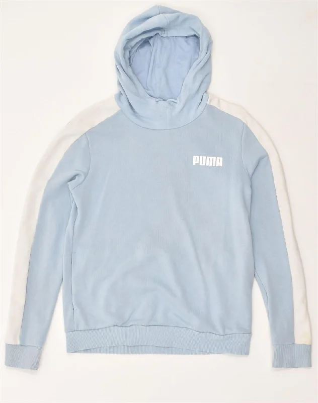 PUMA Womens Hoodie Jumper UK 14 Medium Blue Cotton