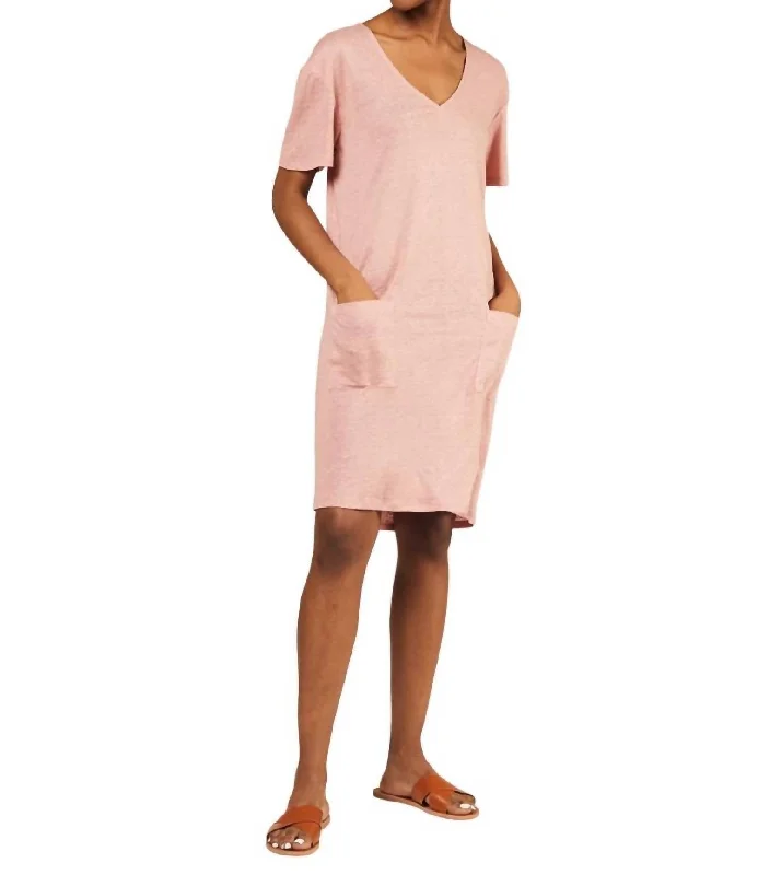 Mari Linen Tunic Dress In Cameo Pink