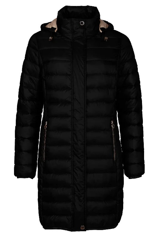 Fransen 327-588-90 Black Zip Front Padded Coat With Hood