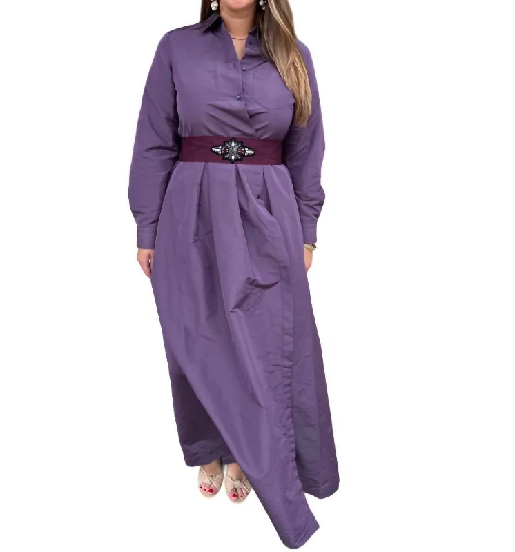 Elenat B Long Techno Taffeta Dress In Plum